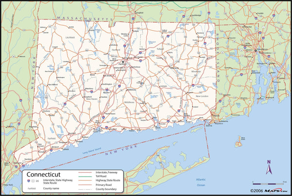 Connecticut County Wall Map Maps.com