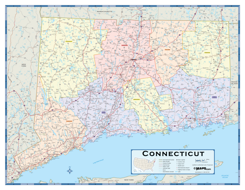 Connecticut Counties Wall Map Maps.com