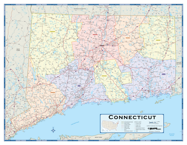 Connecticut Counties Wall Map Maps.com