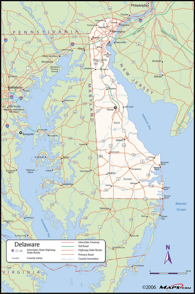 Delaware County Wall Map Maps.com