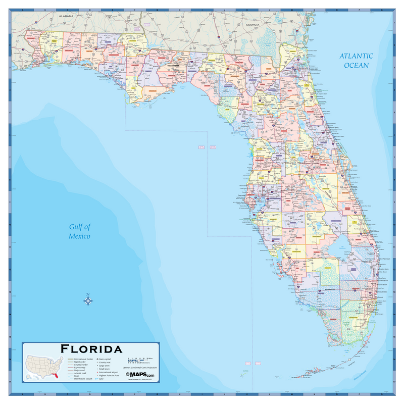 Florida Counties Wall Map Maps.com