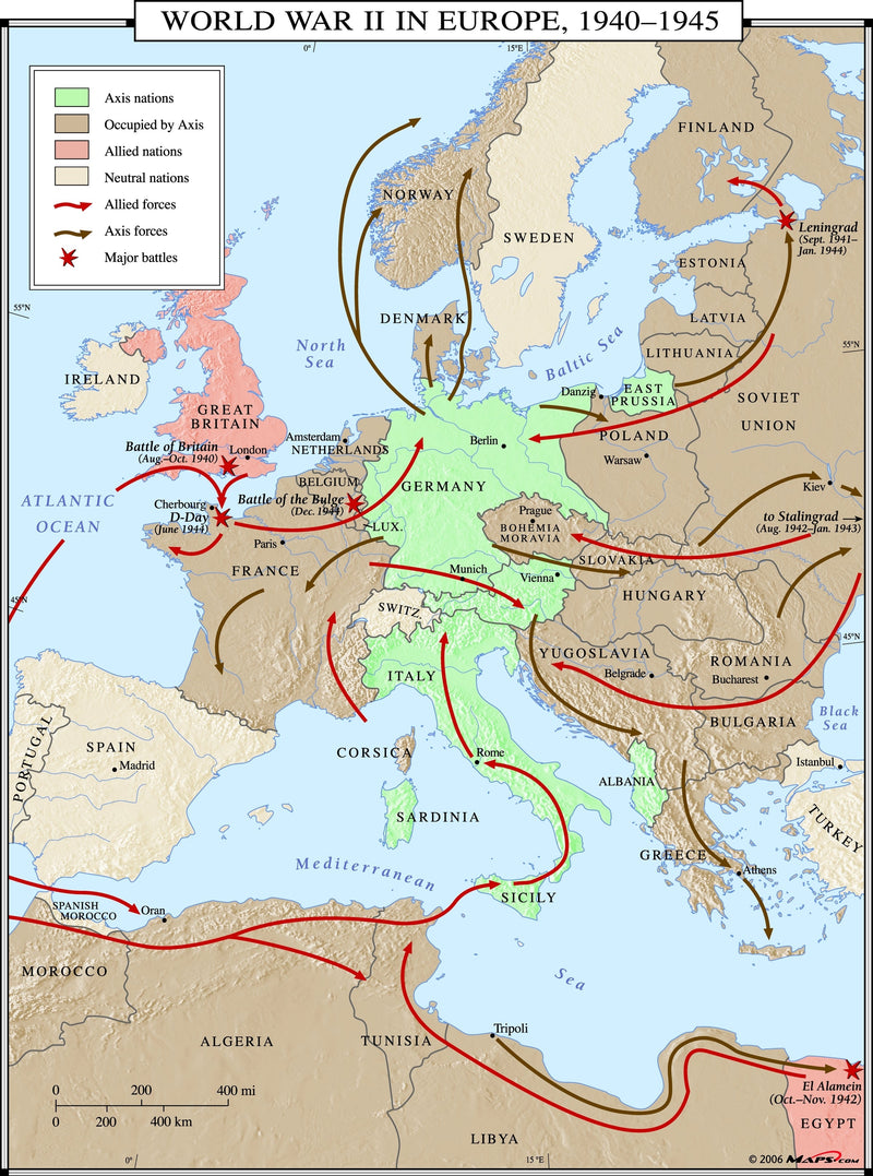 World War II in Europe Wall Map Maps.com