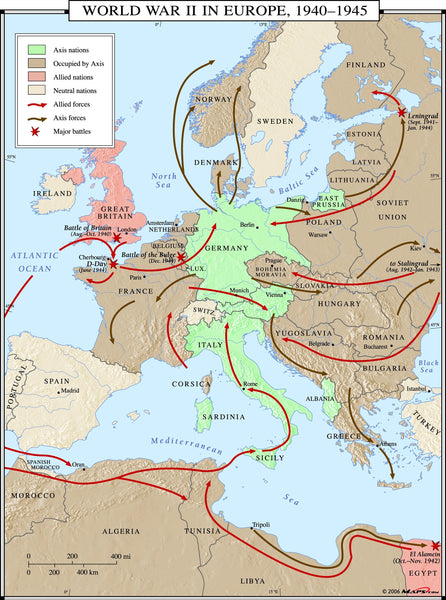 World War II in Europe Wall Map Maps.com