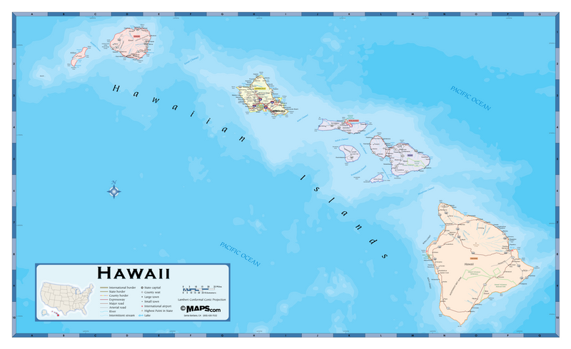 Hawaii Counties Wall Map Maps.com