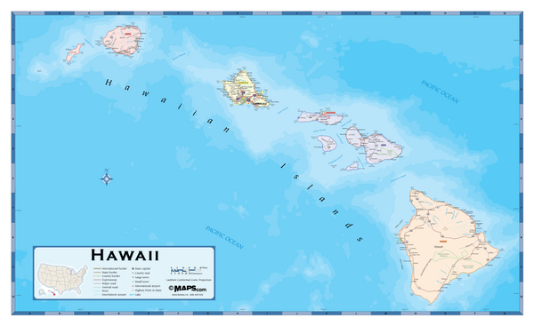 Hawaii Counties Wall Map Maps.com