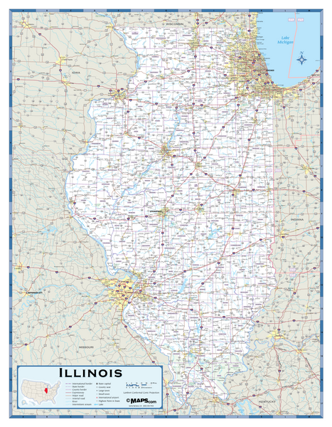Illinois Highway Wall Map Maps.com
