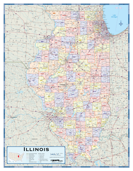 Illinois Counties Wall Map Maps.com