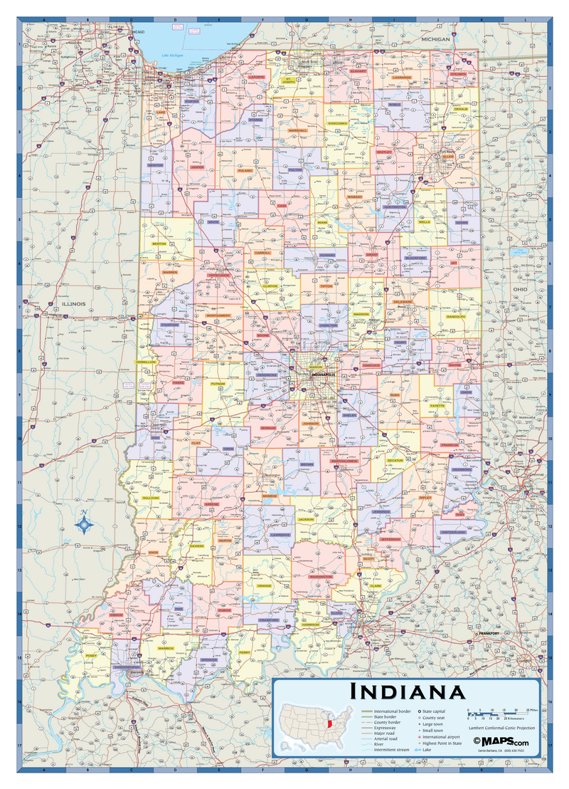 Indiana Counties Wall Map Maps.com