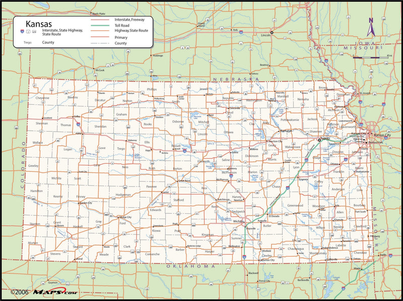 Kansas County Wall Map Maps.com