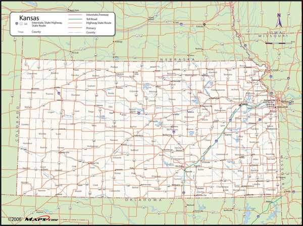 Kansas County Wall Map Maps.com