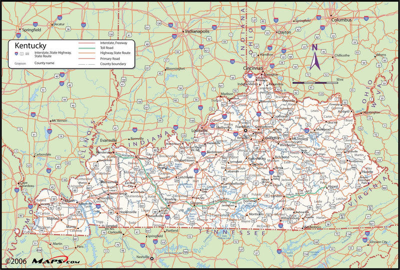 Kentucky County Wall Map Maps.com