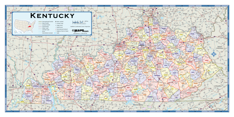 Kentucky Counties Wall Map Maps.com