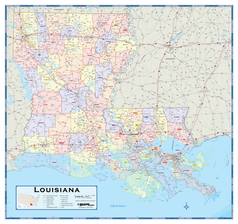 Louisiana Parishes (Counties) Wall Map Maps.com