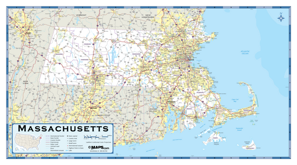 Massachusetts Highway Wall Map Maps.com
