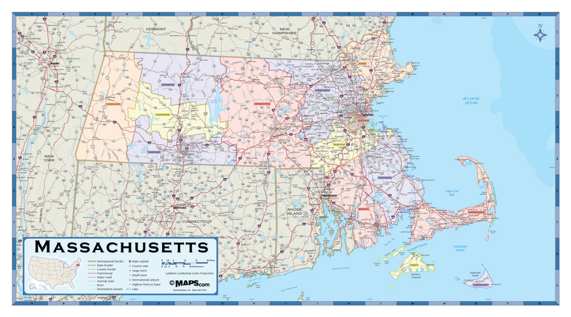 Massachusetts Counties Wall Map Maps.com