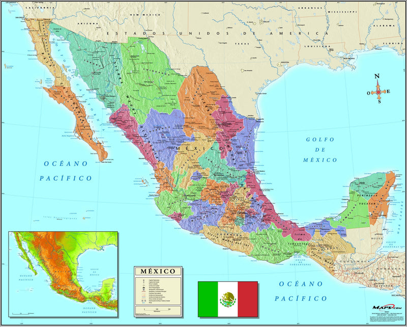 Deluxe Mexico Wall Map in Spanish Maps.com