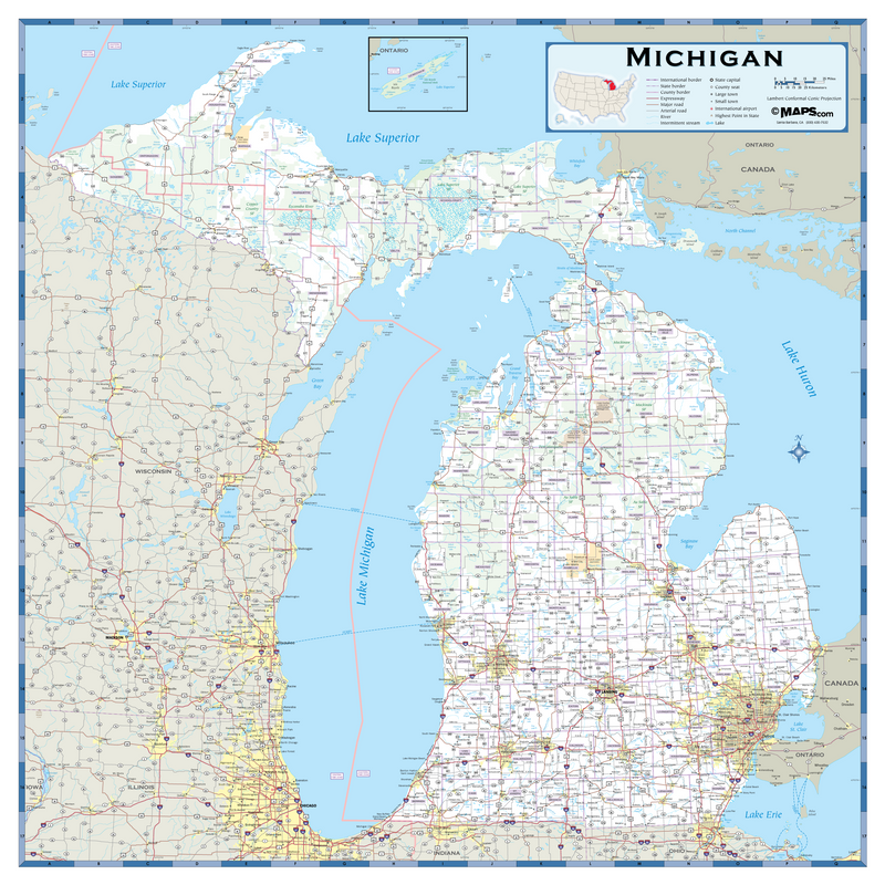 Michigan Highway Wall Map Maps.com