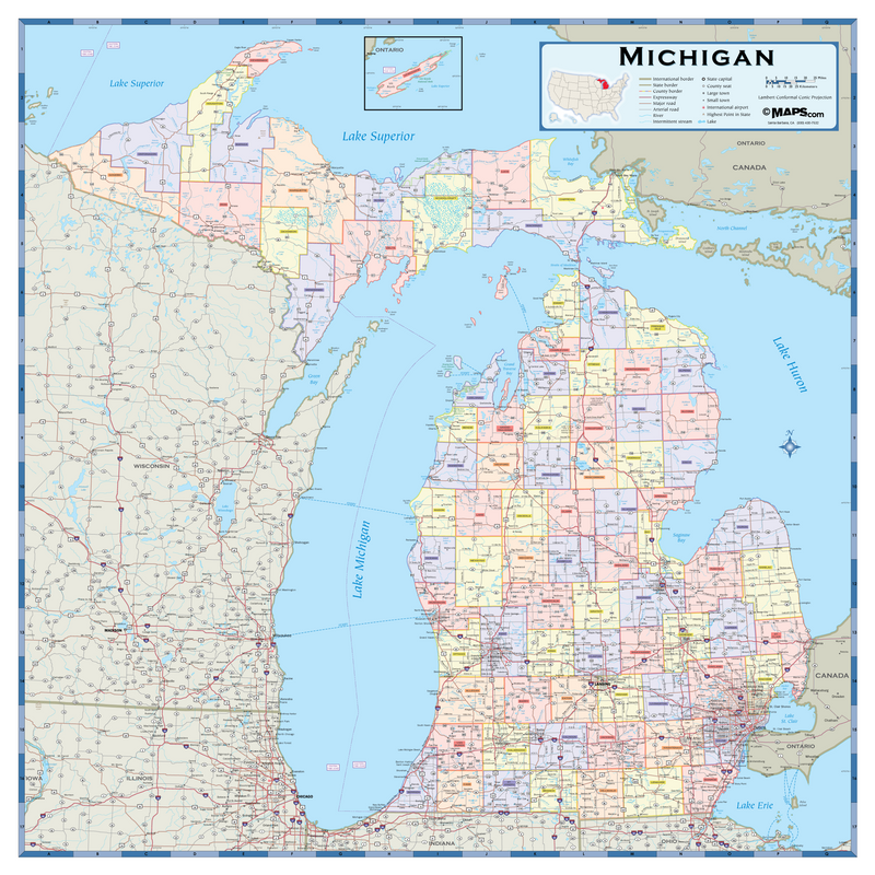 Michigan Counties Wall Map Maps.com