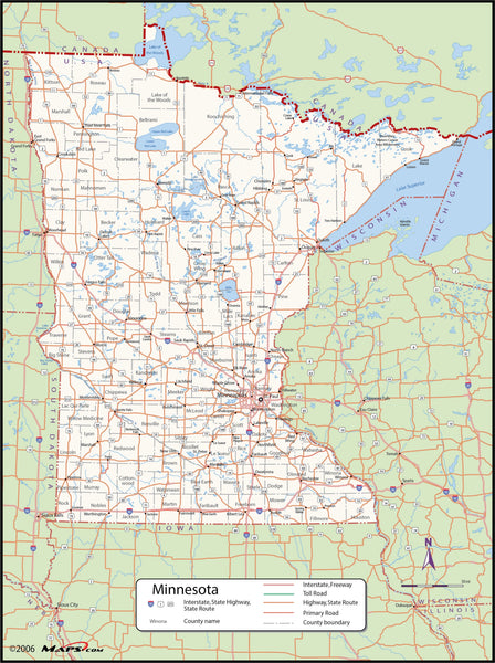 Minnesota County Wall Map Maps.com