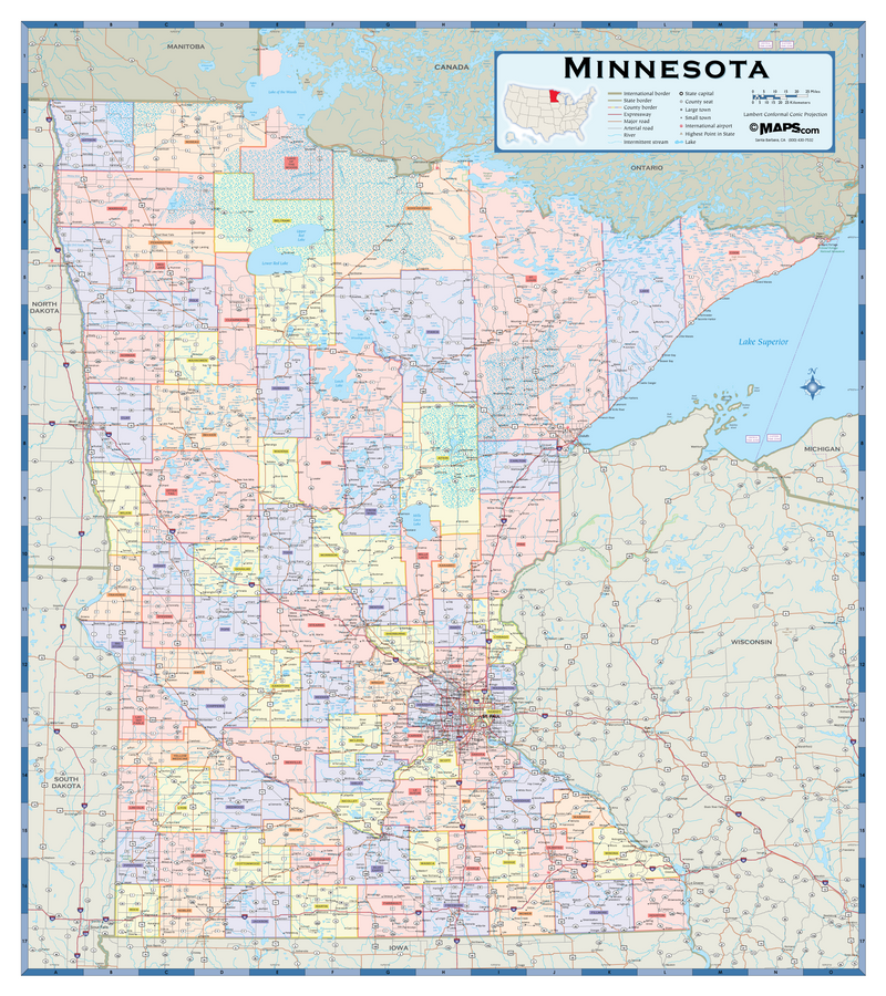 Minnesota Counties Wall Map Maps.com
