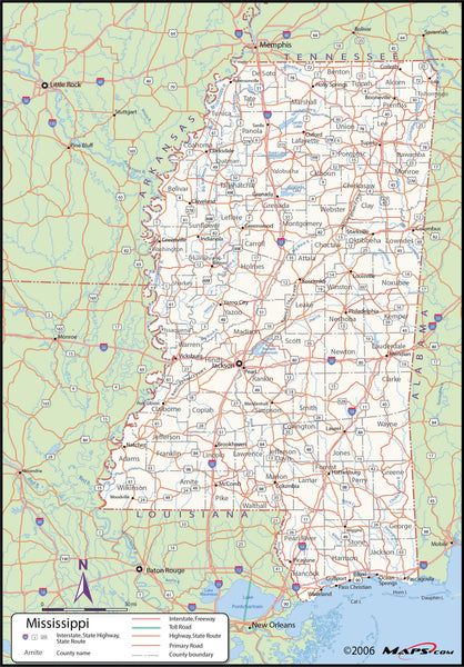 Mississippi County Wall Map Maps.com