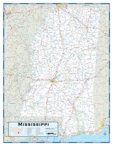 Mississippi Highway Wall Map Maps.com