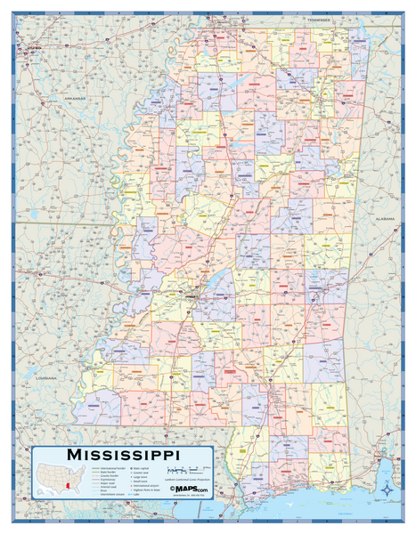 Mississippi Counties Wall Map Maps.com