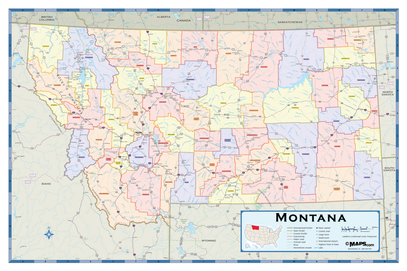 Montana Counties Wall Map Maps.com