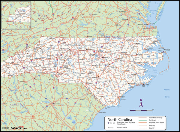 North Carolina County Wall Map Maps.com