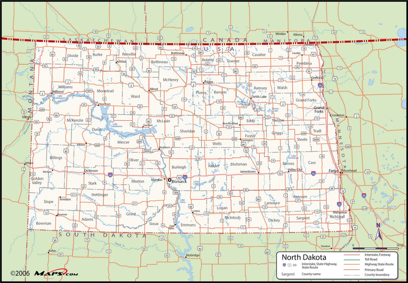 North Dakota County Wall Map Maps.com