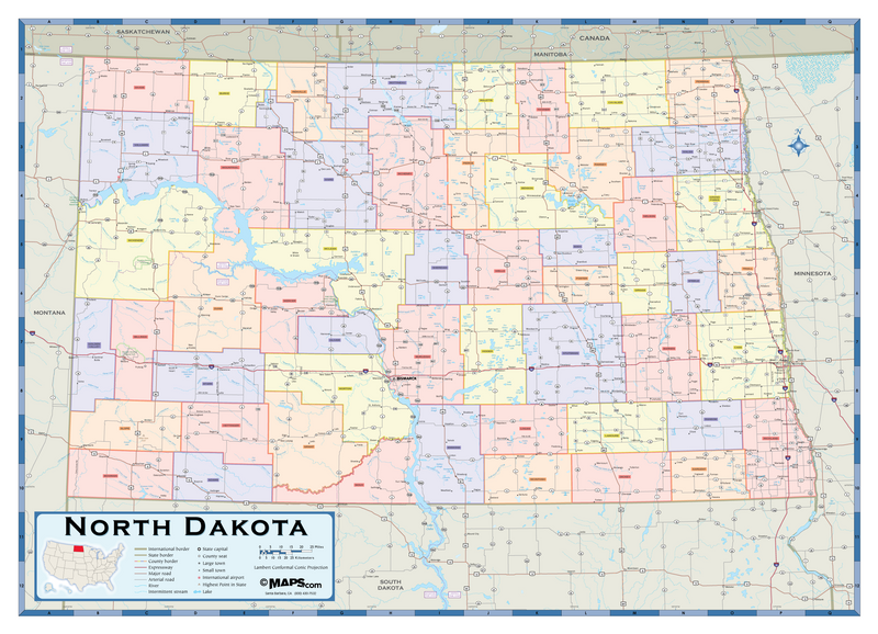 North Dakota Counties Wall Map Maps.com