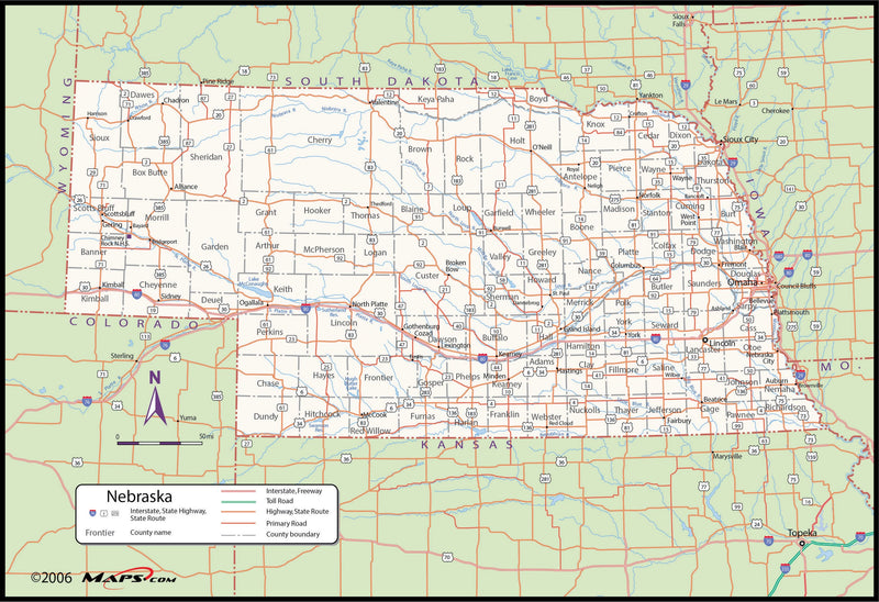 Nebraska County Wall Map Maps.com