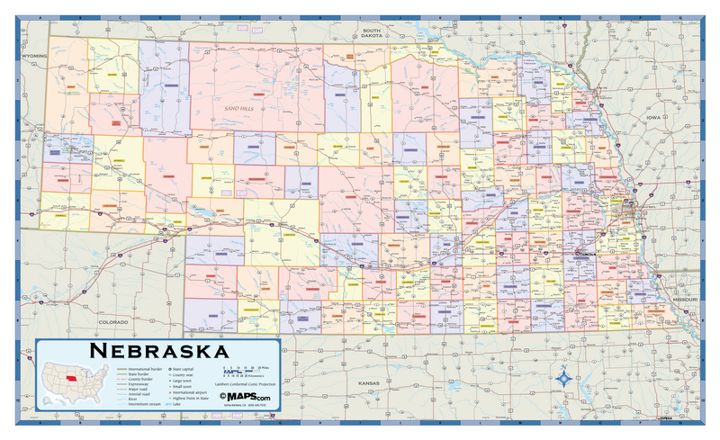 Nebraska Counties Wall Map Maps.com