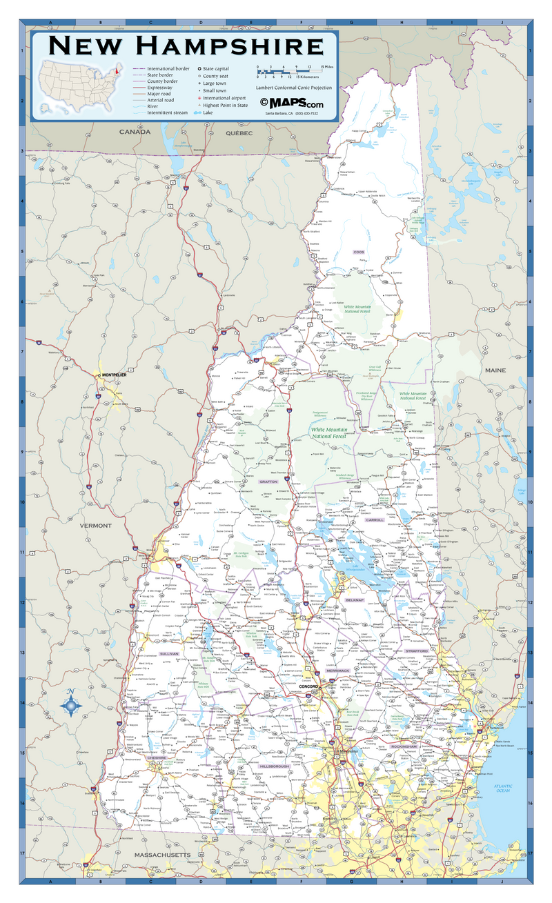 Nh 5 Map New Hampshire Highway Wall Map | Map Geek.com