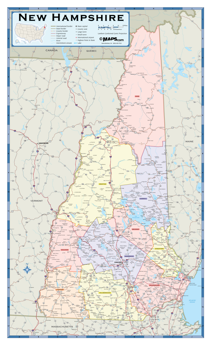 New Hampshire Counties Wall Map Maps.com