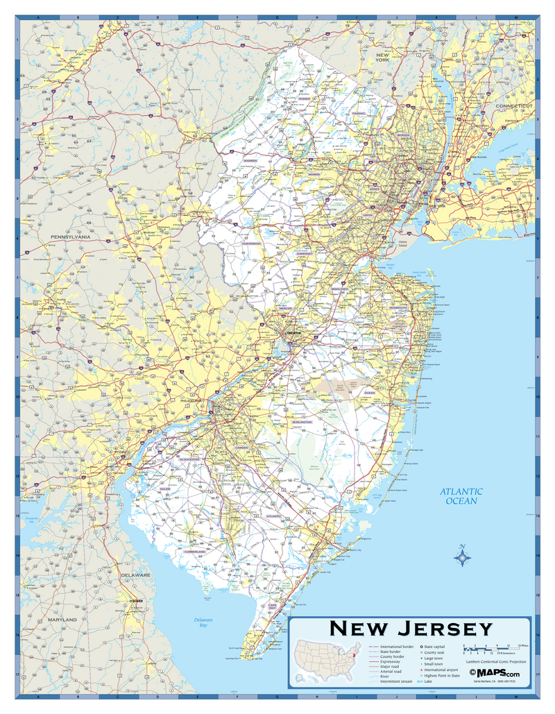 New Jersey Highway Wall Map Maps.com