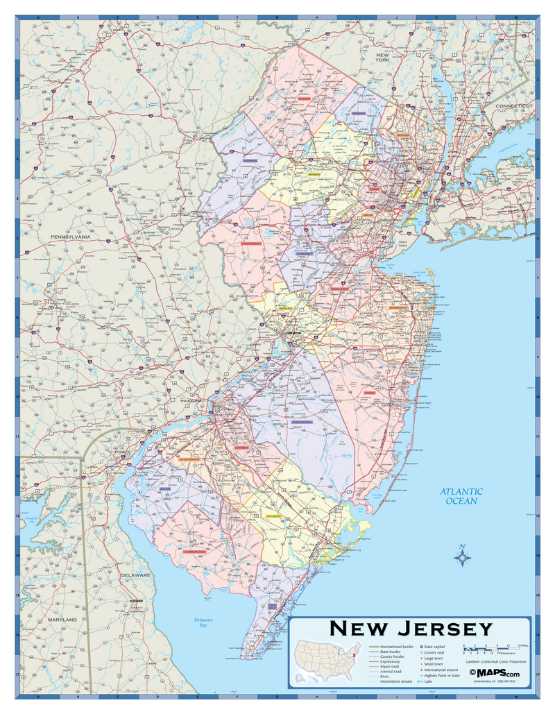 New Jersey Counties Wall Map Maps.com