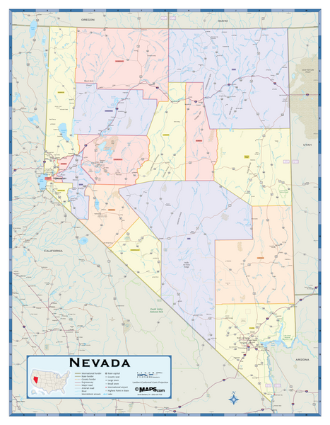 Nevada Counties Wall Map Maps.com