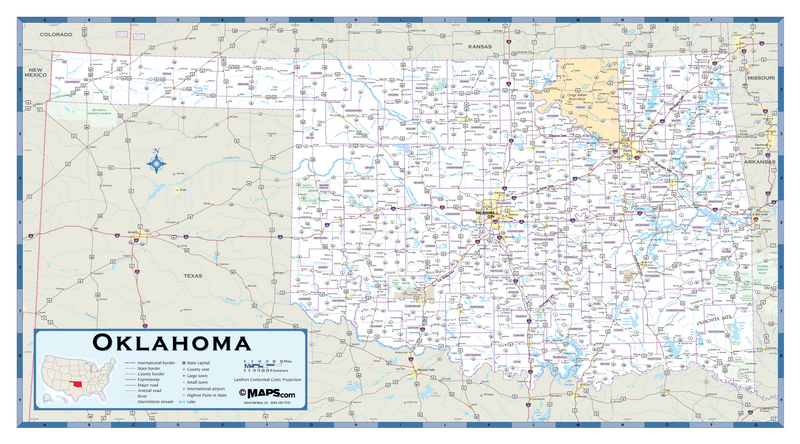 Oklahoma Highway Wall Map Maps.com