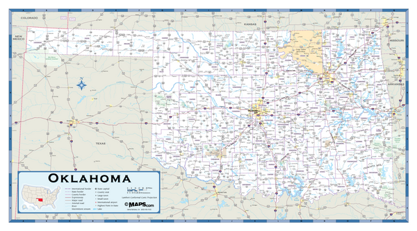 Oklahoma Highway Wall Map Maps.com