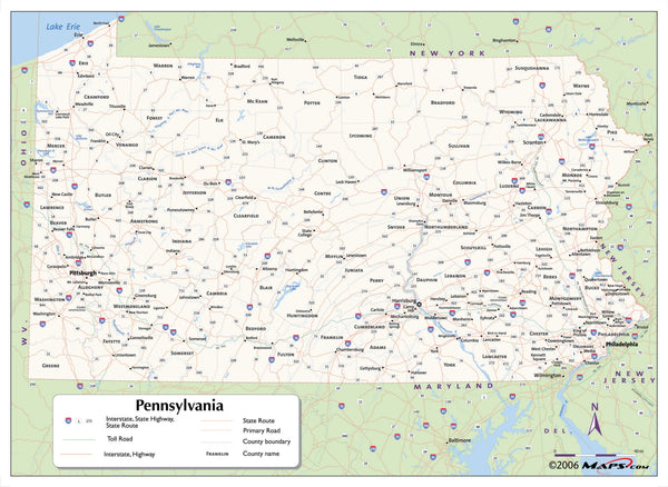 Pennsylvania County Wall Map Maps.com