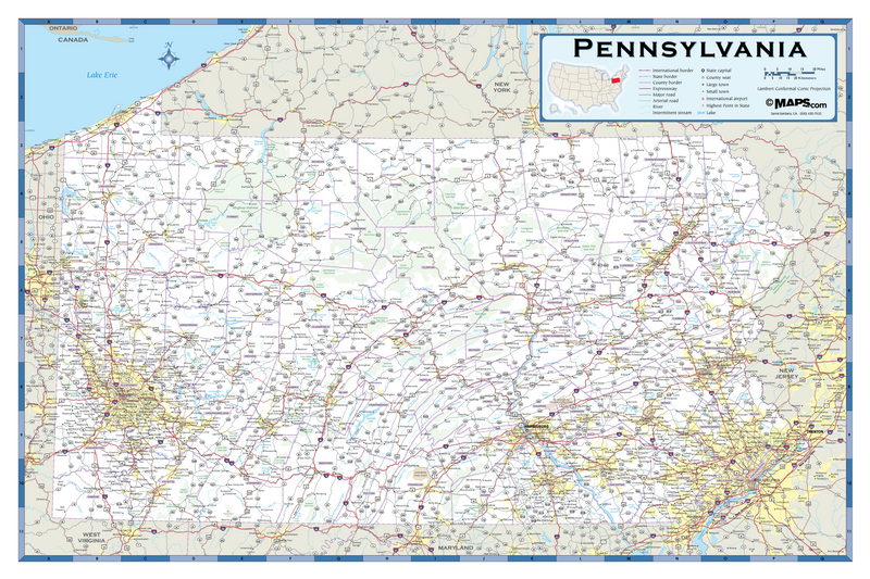 Pennsylvania Highway Wall Map Maps.com