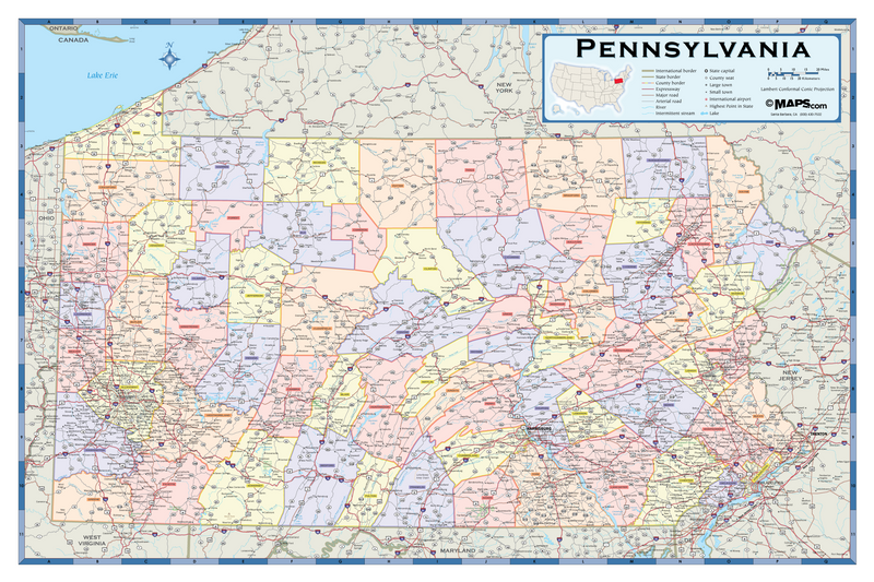Pennsylvania Counties Wall Map Maps.com