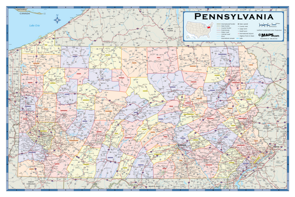 Pennsylvania Counties Wall Map Maps.com