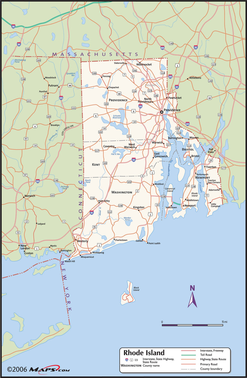 Rhode Island County Wall Map Maps.com