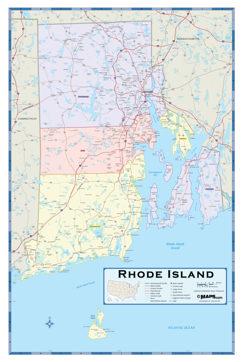 Rhode Island Counties Wall Map Maps.com