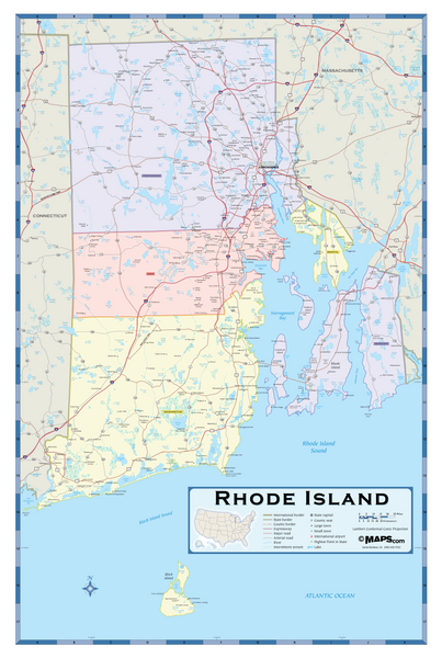 Rhode Island Counties Wall Map Maps.com
