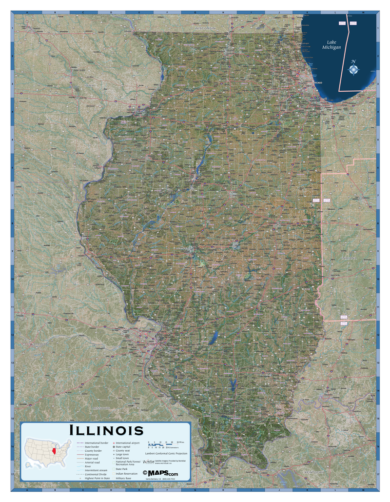 Illinois Satellite Wall Map Maps.com