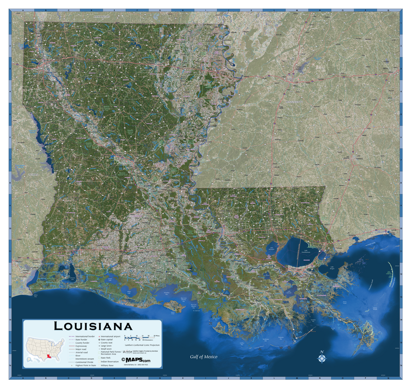 Louisiana Satellite Wall Map Maps.com