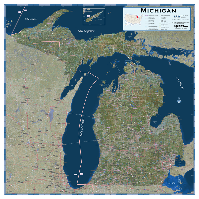 Michigan Satellite Wall Map Maps.com